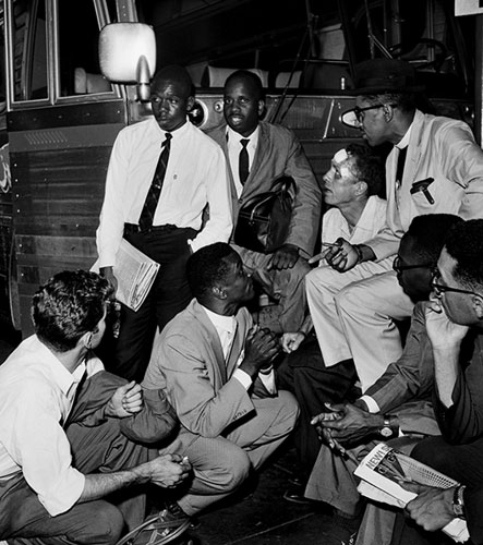 Rev. Shuttlesworth and Freedom Riders at the Greyhound Bus Station in Birmingham